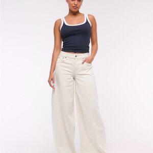 Abercrombie Curve Love Ultra Wide-Leg Linen Blend Jeans Ecru